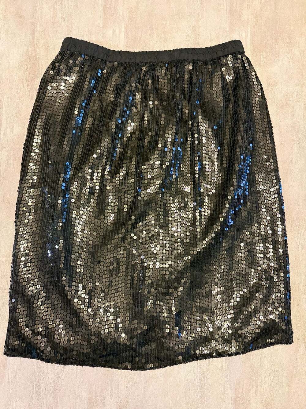 Frank Usher Vintage 100% Silk Sequin‎ Skirt Black Size M